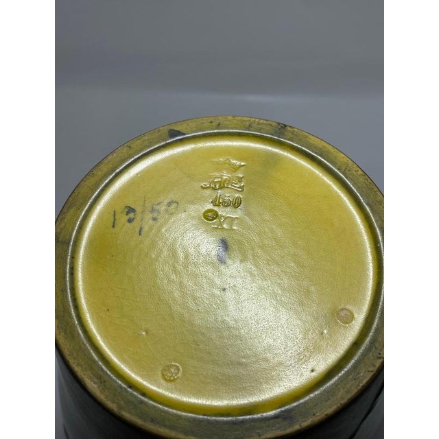 1920s Art Nouveau Stoneware Model 13/50 Vase with Bird Relief and Oak Leaves from Ipsen, 1925 For Sale - Image 5 of 7