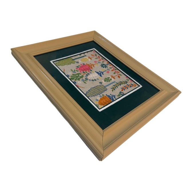 Modern Schumacher “Desna Embroidery” Mounted Textile in Nude Lacquered Gallery Frame For Sale - Image 3 of 4