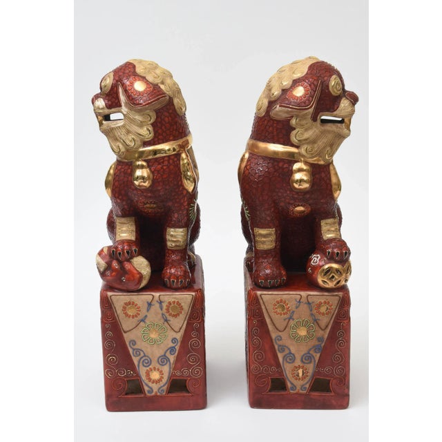 These fabulous large and very special RARE vintage MId Century Modern Kutani Japanese foo dog lions are a matched pair....