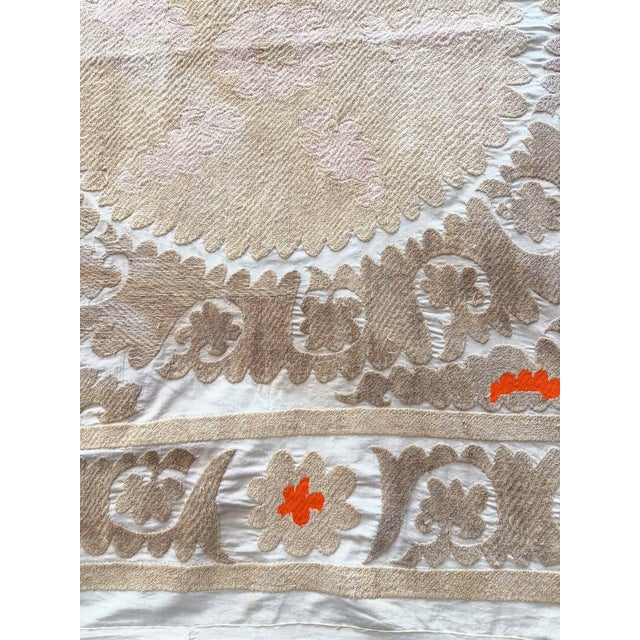 Mid-Century Modern Suzani Tribal Textile - Embroidered Embroidery 4'7'' X 4'9'' For Sale - Image 3 of 8