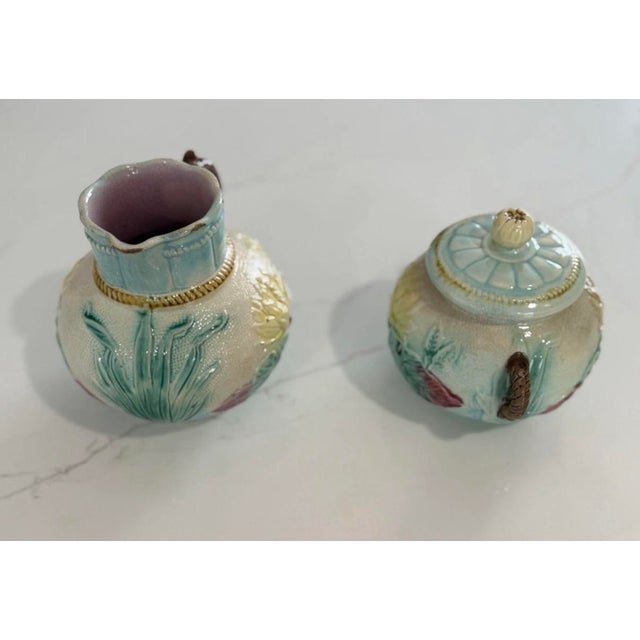 Antique 19th C. English Majolica Pond Lily & Rope Pitcher Set - Samuel Lear For Sale - Image 4 of 10