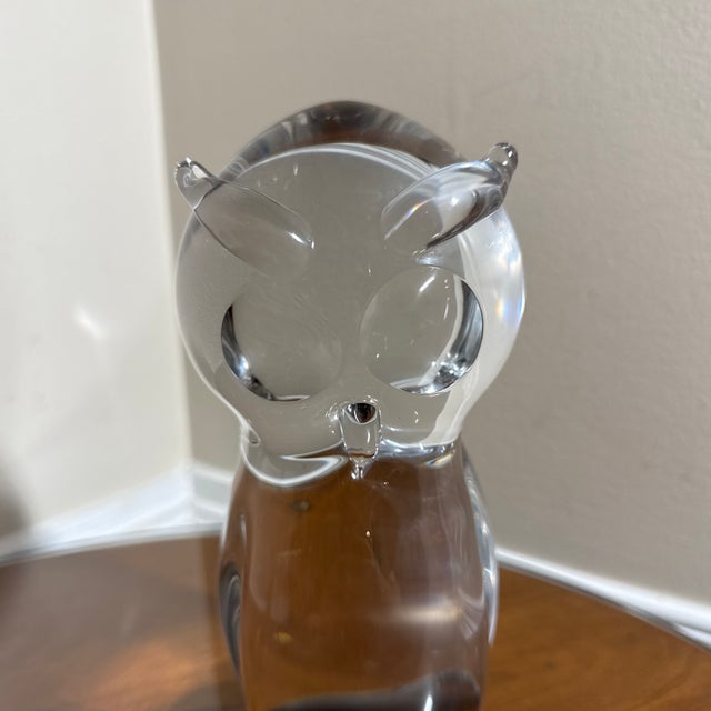Vintage Clear Art Glass Owl Figurine Paperweight For Sale In Atlanta - Image 6 of 7