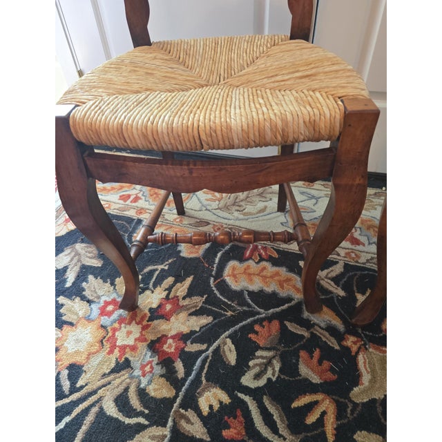 Mid 20th Century 2 Vintage French Provincial Ladder Back Walnut Rush Seat Chairs For Sale - Image 5 of 13