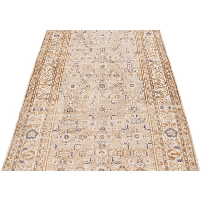 Persian 1960s Vintage Persian Hamadan Handmade Floral Beige Wool Runner For Sale - Image 3 of 9