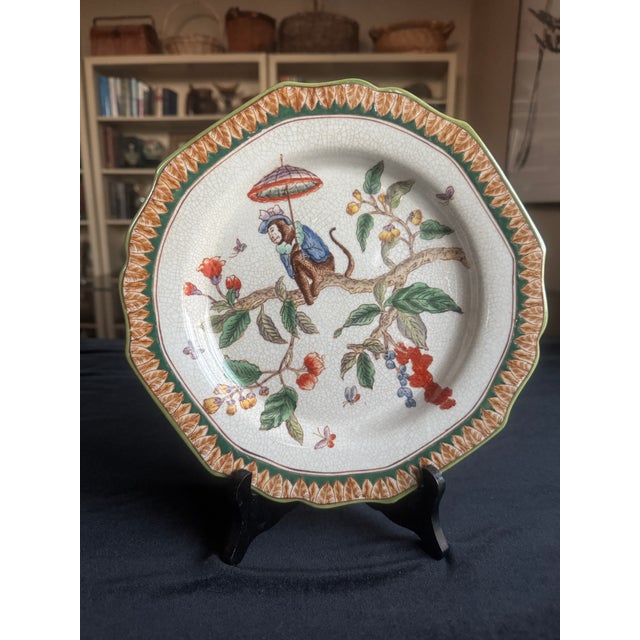 1980s Vintage Chinoiserie Monkey Plates, Hua Rong Tang Zhi, Set of 4 For Sale - Image 5 of 6