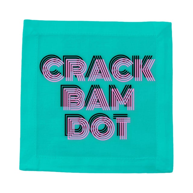 Pop Art Mahjong Crack Bam Dot Acqua Pink Cotton Sateen Cocktail Napkins, Set of 4 For Sale - Image 3 of 5
