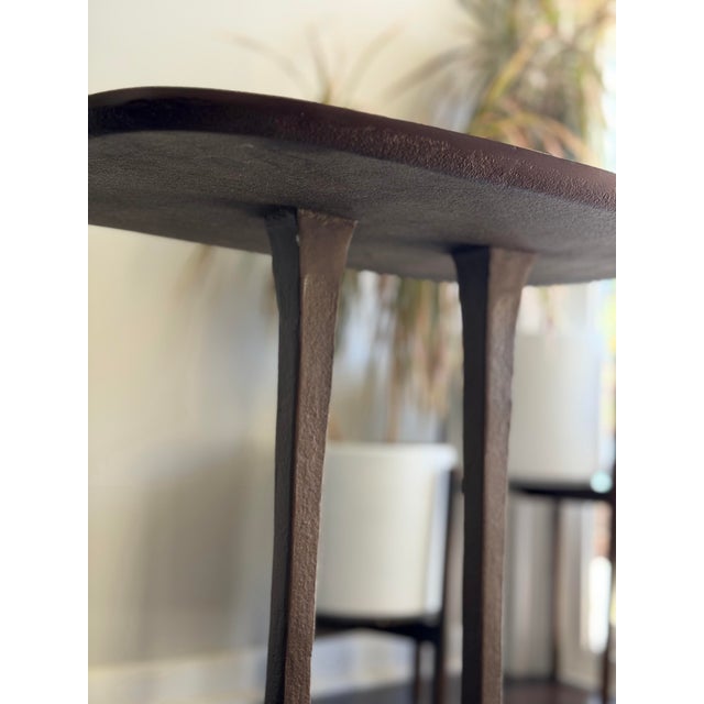 Made Goods Brenna Side Table - Antiqued Bronze Cast Metal Accent Table With Sculptural Double Stem Base For Sale - Image 9 of 11