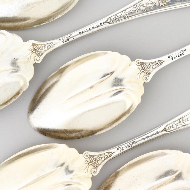 Metal Antique John Wendt Sterling Silver Bird Pattern Ice Cream Spoons - Set of 6 For Sale - Image 7 of 17