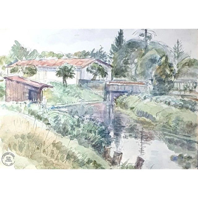 Landscape is an original drawing in watercolor realized by Simon Goldberg (1913-1985). with the stamp'' Atelier Simon...