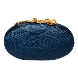 Joanna Oval Clutch in Navy For Sale