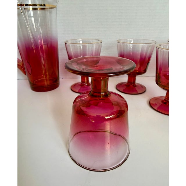 Mid-Century Raspberry Ombre Glass Barware Set, Attributed to Blendo For Sale - Image 9 of 12
