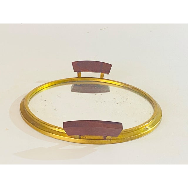Art Deco Platter Tray with Brass and Brown Wood Handles and Mirror, France, 1930s For Sale - Image 16 of 18