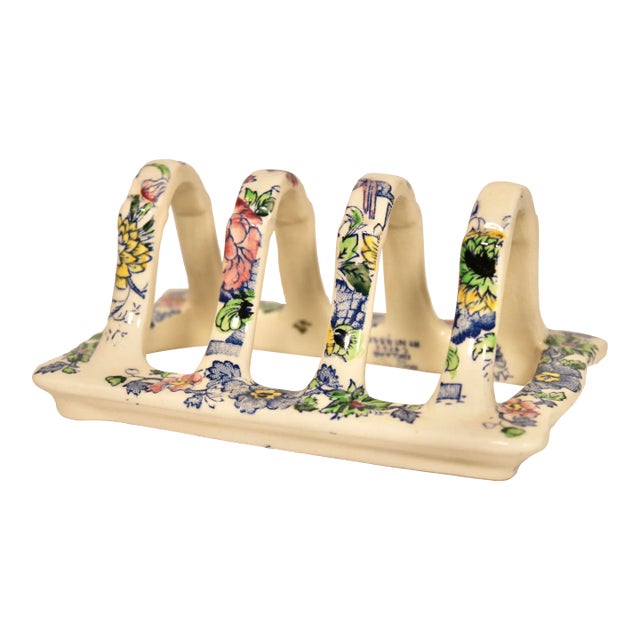 Antique English Floral Ceramic Toast Rack / Letter Holder For Sale