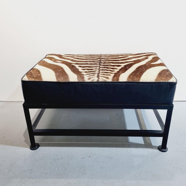 Modern Zebra Print Leather Ottomans, Set of 2 For Sale - Image 3 of 8