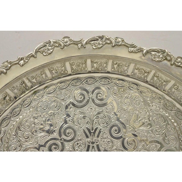 Mid 20th Century Large Victorian Style Oval Silver Plated Serving Platter Tray Raised on Feet For Sale In Philadelphia - Image 6 of 12