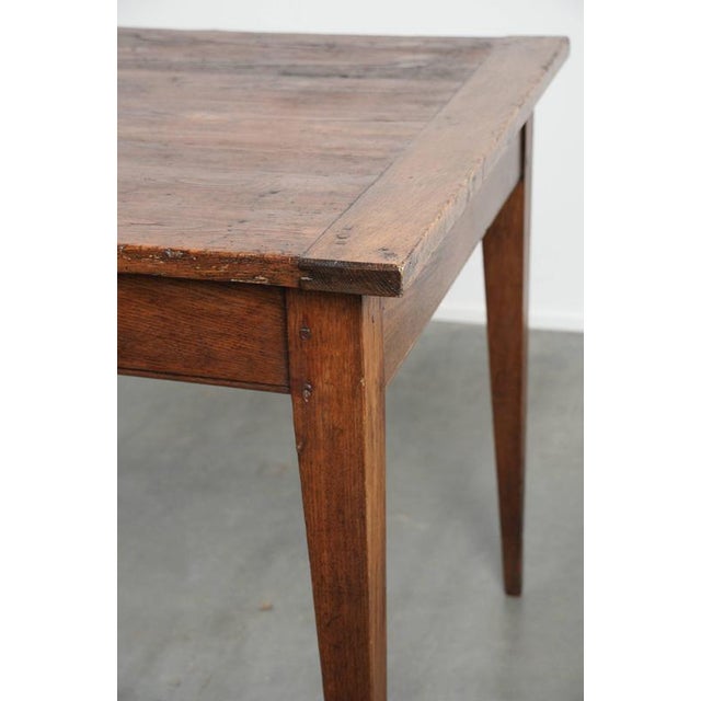 Antique French Pine Dining Table with Oak Base and Practical Drawer, 19th Century For Sale - Image 9 of 12