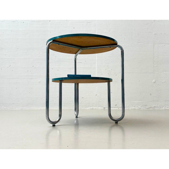 Bauhaus Loop Table with Petrol-Colored Resopal Coating, 1960s For Sale - Image 9 of 17
