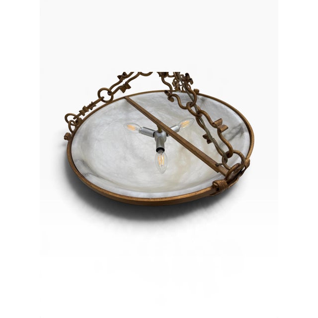Alabaster Late 20th Century Neoclassical Carved Alabaster Inverted Bowl Chandelier For Sale - Image 8 of 11