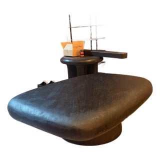 Cb2 Derrico 46” Black Wood Coffee Table – Sculptural Solid Acacia For Sale