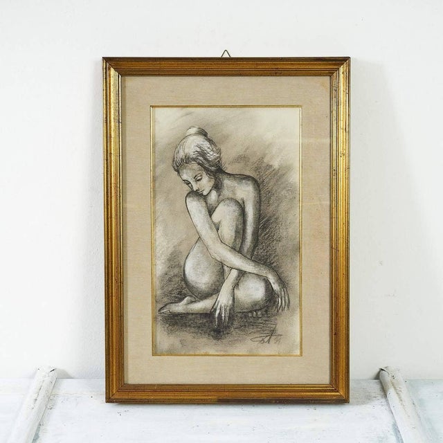 Unknown, Drawing the Essence of Female Beauty and Vulnerability, Nude, 1970s, Wood For Sale - Image 5 of 5