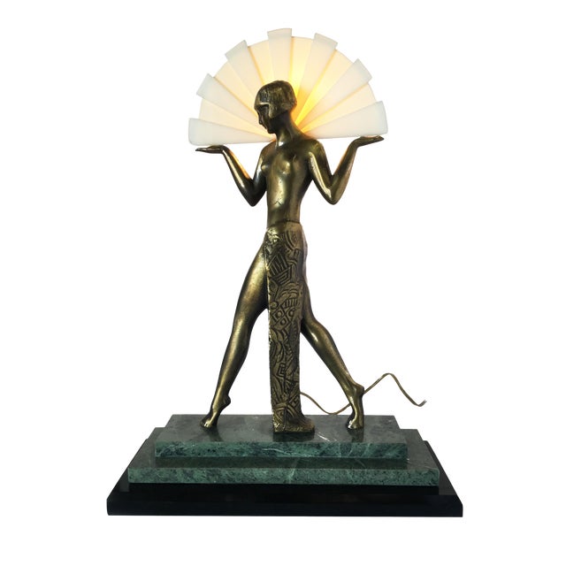 1980s Art Deco Style Egyptian Lamp W/ Marble Base For Sale