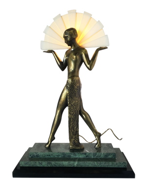 1980s Art Deco Style Egyptian Lamp W/ Marble Base