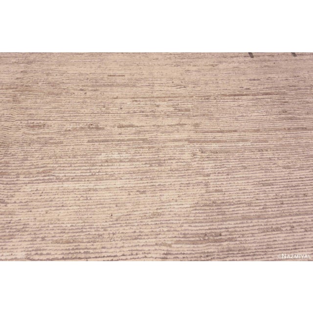 Large Size Square Shape Modern Neutral Ivory Tribal Geometric Minimalist Rug For Sale - Image 4 of 8