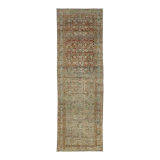 Antique Malayer Runner Rug With Distressed Terracotta and Sage Palette For Sale