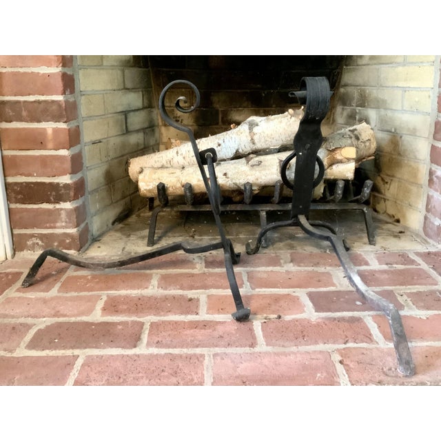Antique Arts & Craft Style Wrought Iron Andirons—A Pair For Sale In New York - Image 6 of 7