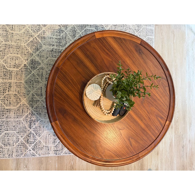 Drexel by John Van Koert Coffee Table Mid-Century Modern Round Walnut Wood Coffee Tab For Sale - Image 9 of 9