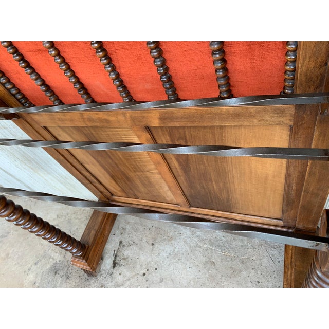 19th Large Carved Spanish Solid Walnut Hall Stand with Red Velvet Back For Sale - Image 14 of 18