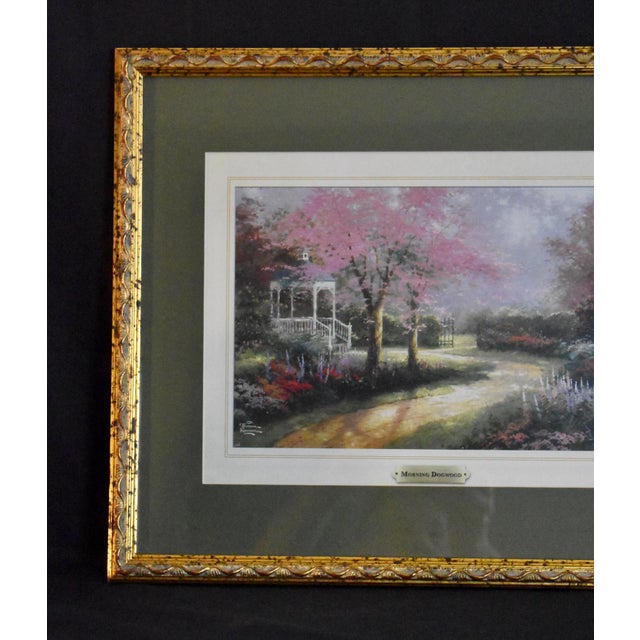 Traditional Thomas Kinkade Morning Dogwood Framed Matted Art Print Vintage Garden Gazebo For Sale - Image 3 of 15