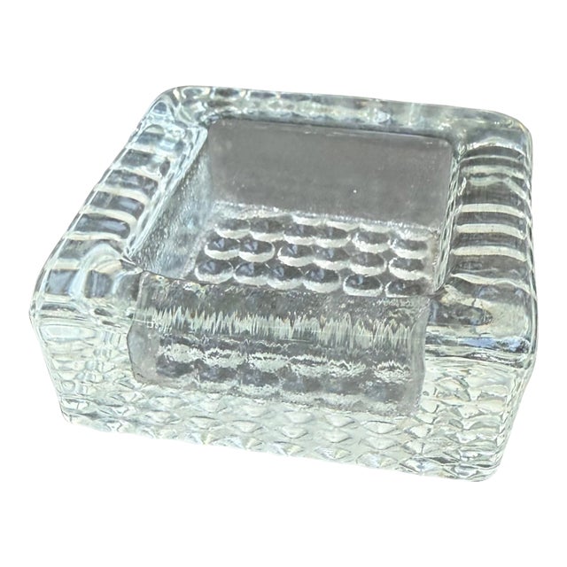 Vintage Glass Block Ashtray With Bubble Base For Sale