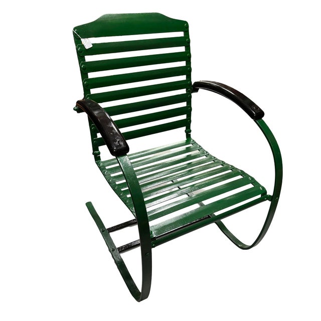 Mid-Century Steel Springer Rocking Outdoor Patio Chairs - A Pair For Sale - Image 4 of 7