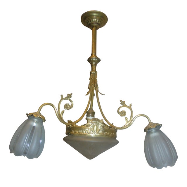 Art Nouveau Brass Chandelier For Sale