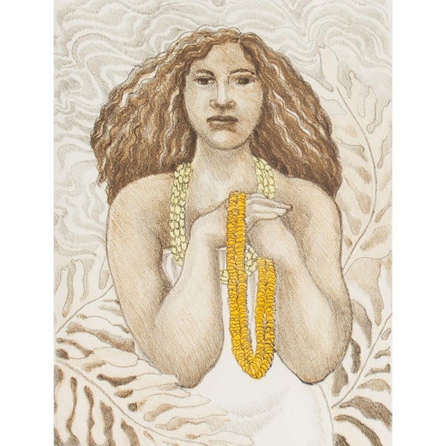 A lithograph by Indonesian-American artist Yvonne Cheng (born 1941). This lithograph depicts a woman with long brown hair...