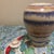 Contemporary Vintage Studio Art Pottery Striped Ceramic Vase - Blue, Tan, & Peach Glaze Hand-Thrown Boho Decor For Sale - Image 3 of 5