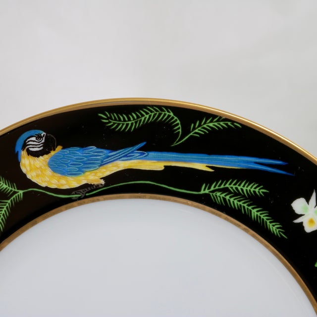 Black 1980s Lynn Chase Designs Jaguar Jungle 8.25 Salad Dessert Plate 24k Rim - Set of 5 For Sale - Image 8 of 10