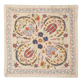 20"x20" Embroidered 100% Silk Pillowcase. Handmade Cushion. Modern Throw Pillow For Sale