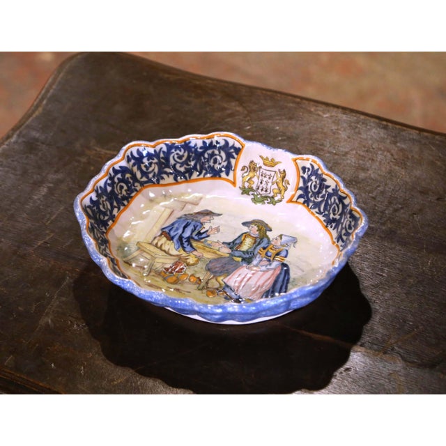 Decorate a kitchen wall or a shelf with this elegant antique bowl. Created by Porquier Beau in Quimper, France circa 1880,...