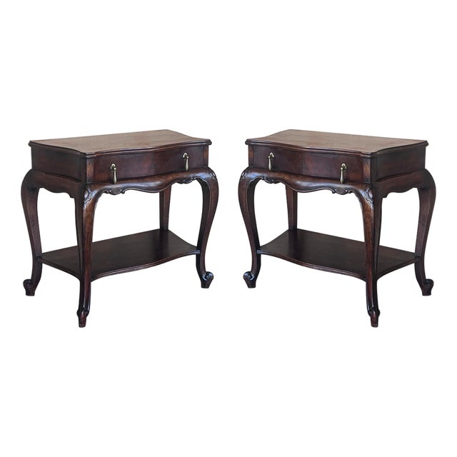 French Nightstands with Drawers and Cabriole Legs, 1900s, Set of 2 For Sale