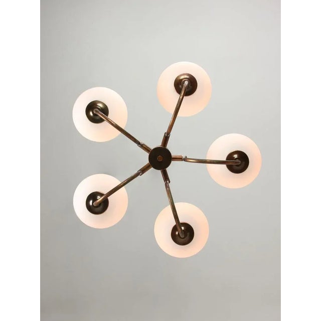 Vintage Italian Brass and Opaline Chandelier in Copper Color, 1970s For Sale - Image 6 of 12