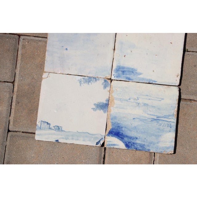 Blue Antique 18th Century Portuguese Tiles Set of Six Featuring Soft Horizon and Cloud Motifs For Sale - Image 8 of 9