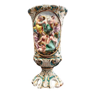 Vintage Italian Women Themed Capodimonte Porcelain Pedestal Vase 14.5” For Sale