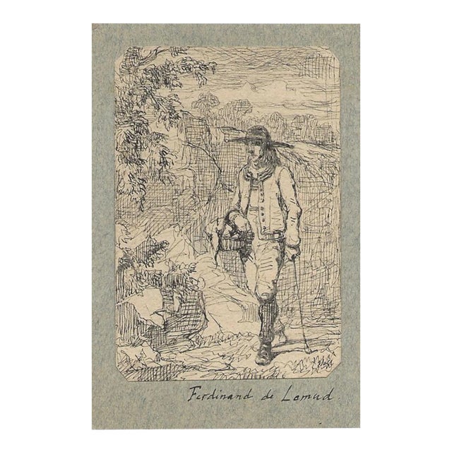 Ferdinand Lemud, Man With A Basket, Drawing, 19th Century For Sale