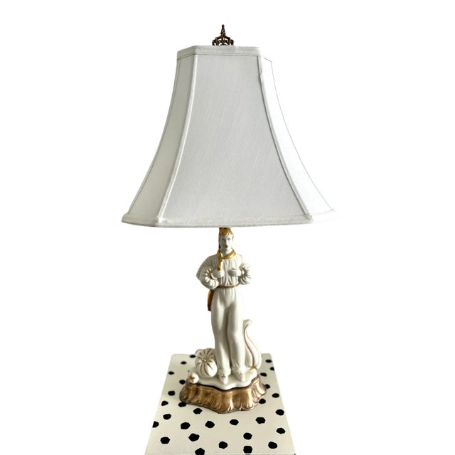 1930s Revival Style White & Gold Porcelain Male Figural Table Lamp For Sale - Image 10 of 10