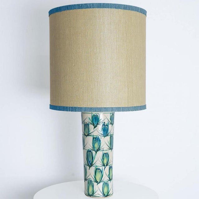 Ceramic Table Lamp with Silk Lampshade by R. Houben, 1970 For Sale - Image 11 of 11