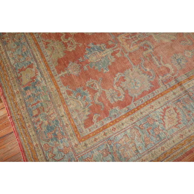 Traditional Antique Zabihi Collection Peach Oushak Square Rug - 11'6" x 13' For Sale - Image 3 of 9