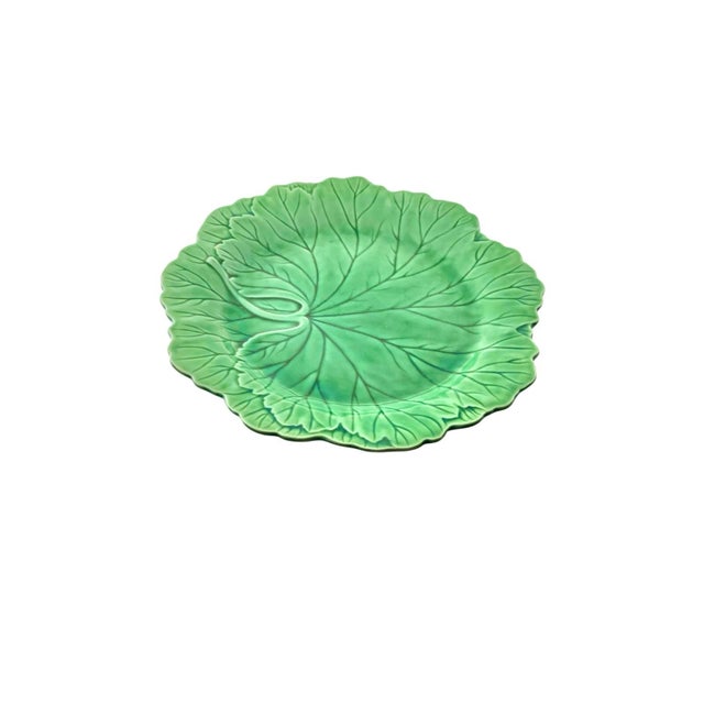 Wedgwood Mid 20th Century Plate Cabbage Leaf Style Porcelain Set of 9 Old English Wedgwood Majolica Design For Sale - Image 4 of 7