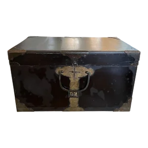 Have One to Sell? Sell Now Antique Japanese Lacquered Kimono Trunk With Tray and Brass/Bronze Hardware
